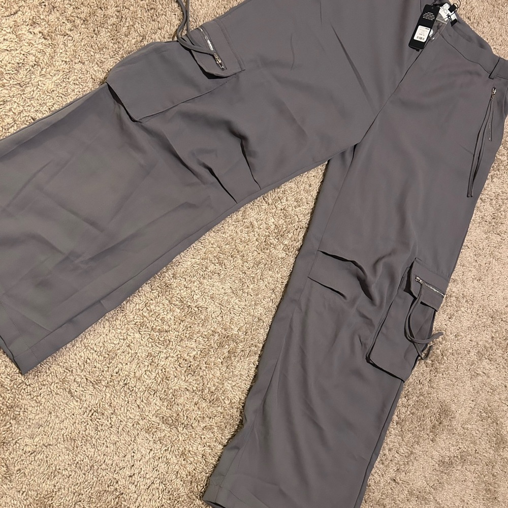 Fashion Nova Gray Wide Leg Pants with Tie Detail